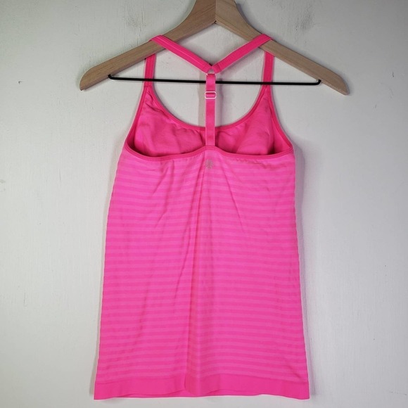 Athleta Seamless Racerback‎ Tank Top Built In Bra S Neon Pink Stripe - Picture 4 of 6